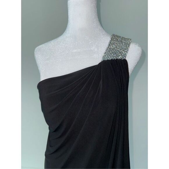 Excellent Vintage Y2K Rhinestone Strap Sash One Shoulder Dress by Cache - Picture 6 of 6